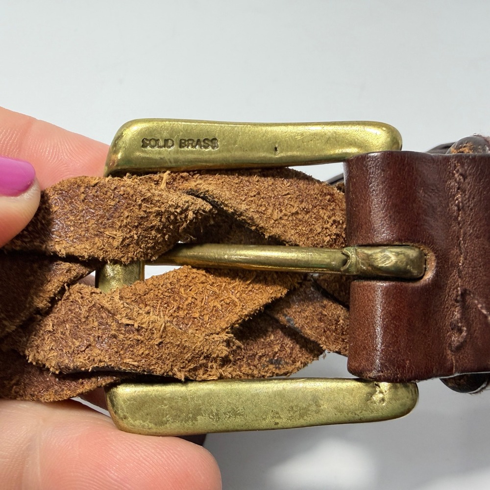 Mens Full Grain Braided Leather Belt Dark Brown Solid Brass Buckle Size 38 5000 - Picture 5 of 10